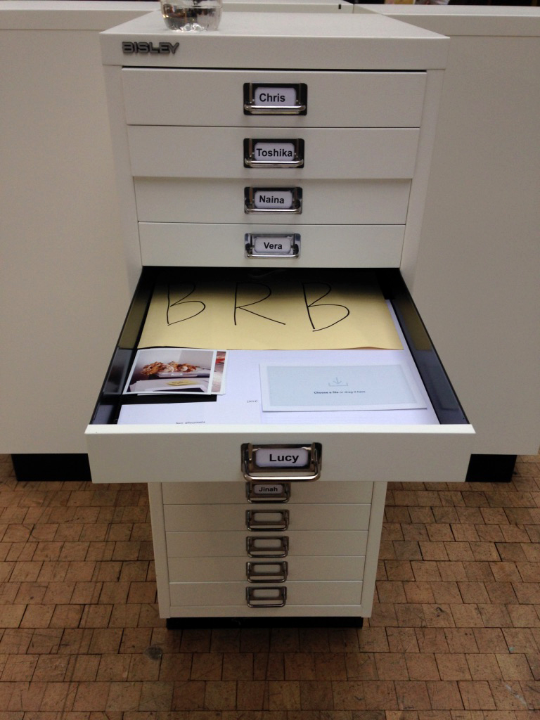 An open drawer in a filing cabinet